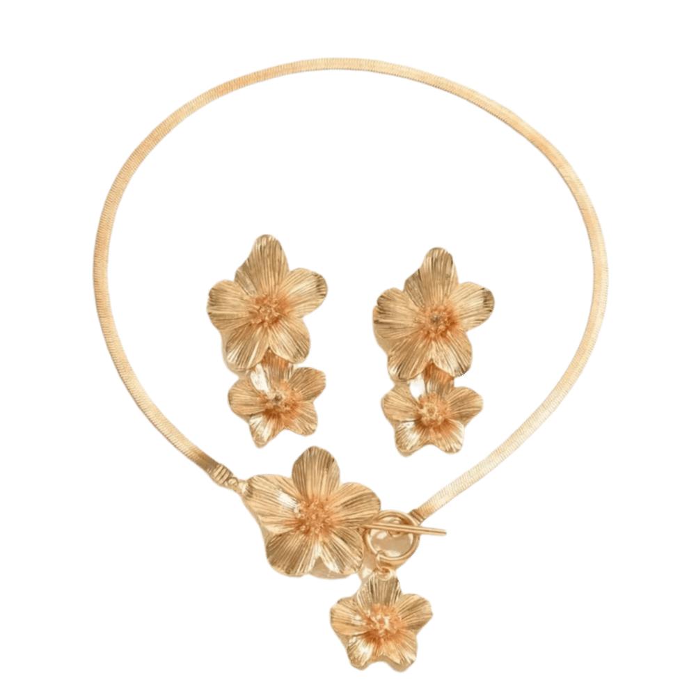 3pcs/Set OT Clasp Flower Pendant Necklace Exaggerated Snake Chain Necklace  Holiday Wedding