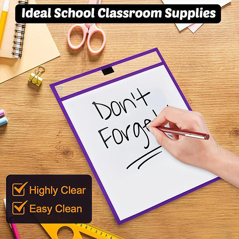 20 PCS Reusable Dry Erase Pockets, Extra Large Writing Eraser Pockets (10 Dry Erase Bags 10 Pens)