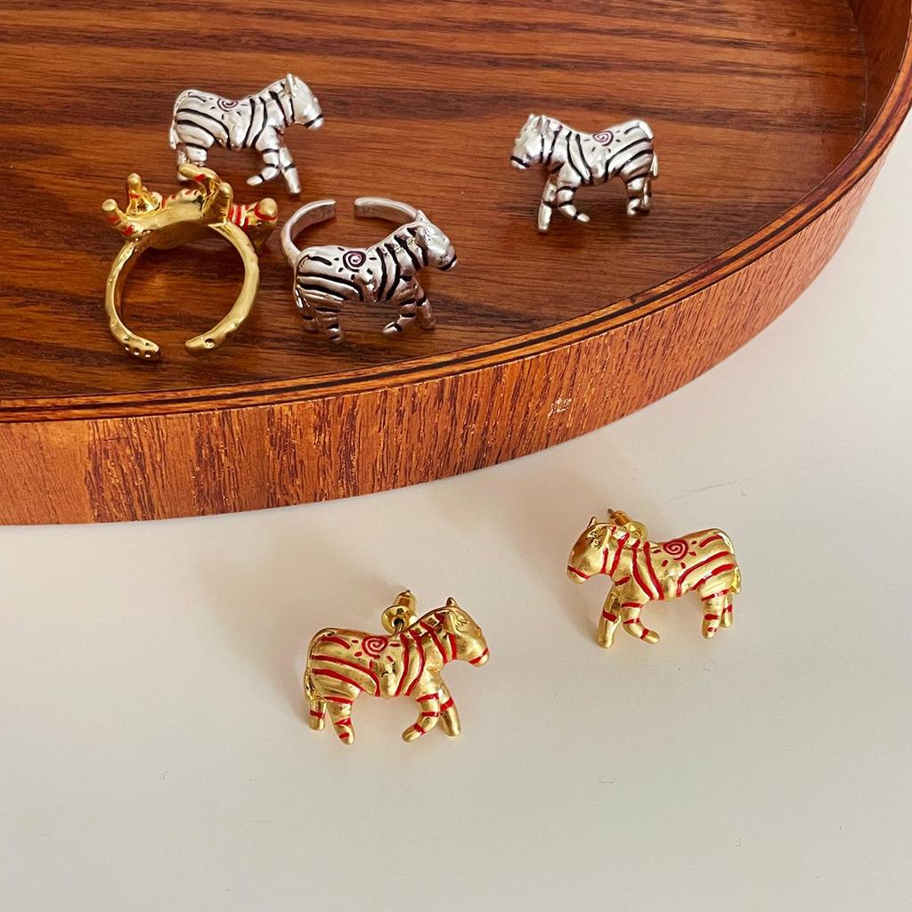 Bohemian Zebra Stripes Adjustable Ring & Earrings Set