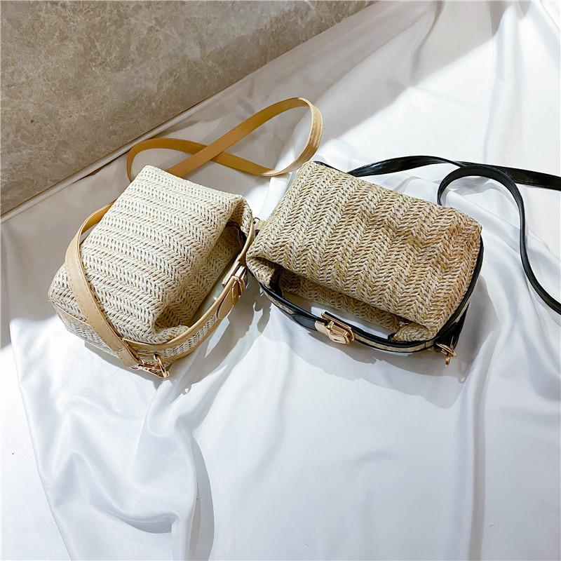Borsa a tracolla in paglia per donna Nuova borsa estiva bohémien lavorata a maglia e borsetta Borse da spiaggia a secchiello per le vacanze