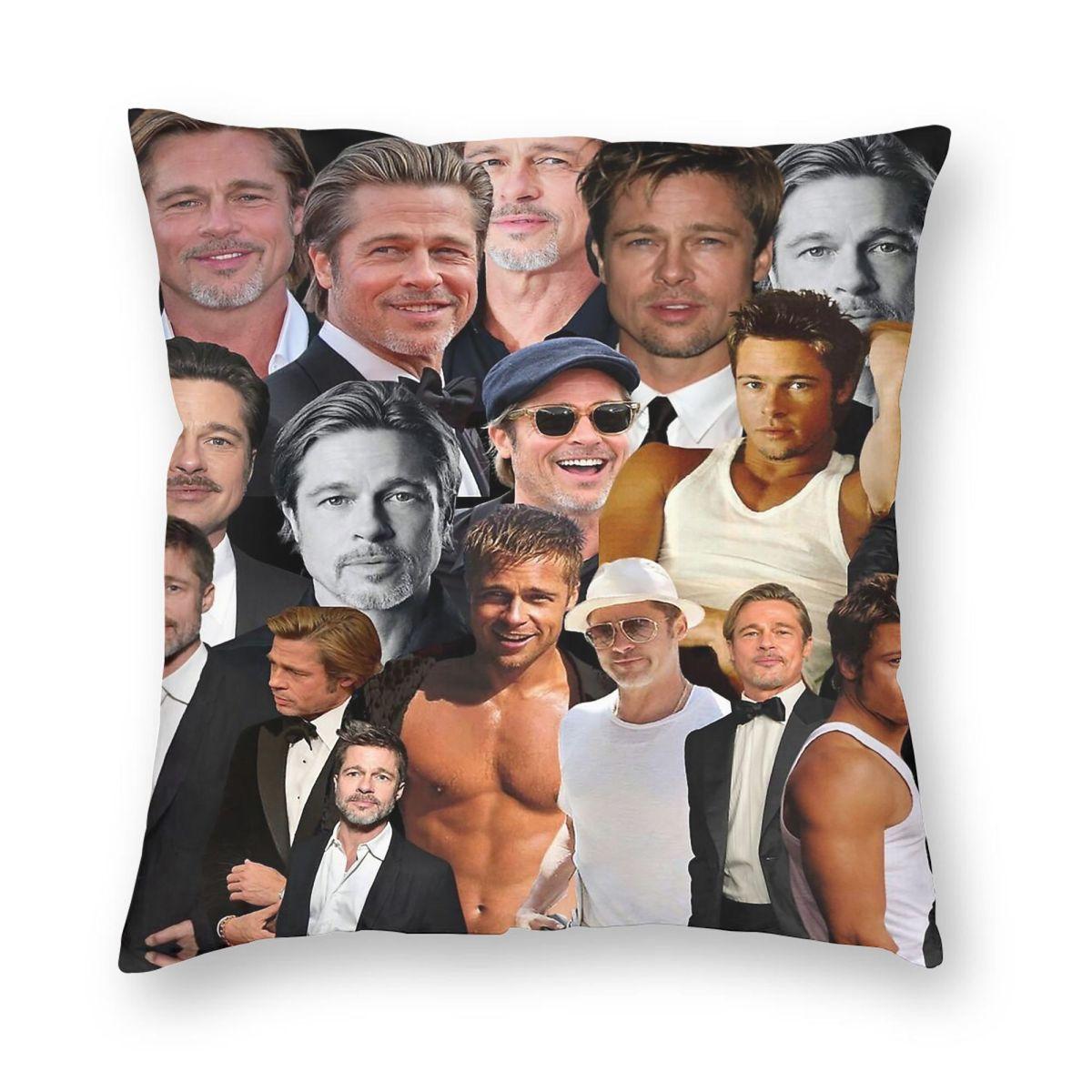 Brad Pitt Photo Collage Square Pillowcase Polyester Linen Velvet Creative Zip Decorative Home Cushion Cover Wholesale 30x30cm