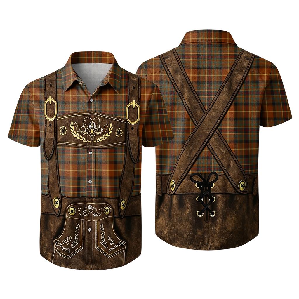 Men’s Short Sleeve Button Down Shirt with Vintage Festival Inspired Print Relaxed Fit Casual Party and Everyday Top