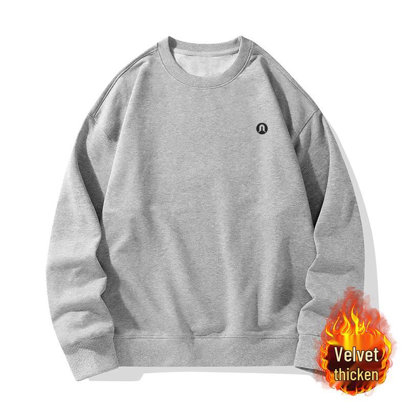 Lulu Men's Plus Velvet Round Neck Hoodie 2025 Autumn/Winter, Long Sleeve Couple Style Pullover.