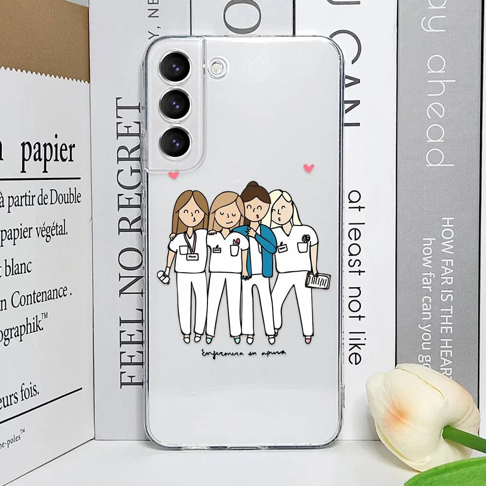Cartoon Medicine Doctor Nurse Phone Case for Samsung Galaxy S25 S24 S23 Ultra S22 Plus S21FE Transparent Soft Cover Fundas Coque