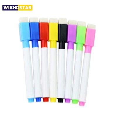 8PC Magnetic Colorful Whiteboard Pen Black White Board Markers Built In Eraser School Supply Children's Graffiti Drawing Pen