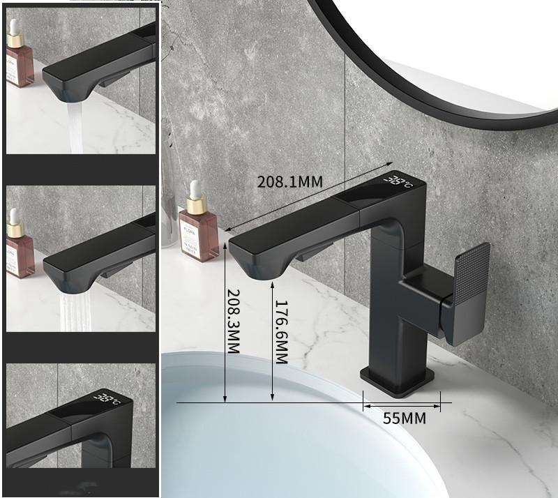 

Интеллектуальный смеситель Gun Grey с цифровым светодиодным дисплеем температуры, белый, с выдвижным поворотным краном для раковины с горячей и холодной водой чёрный