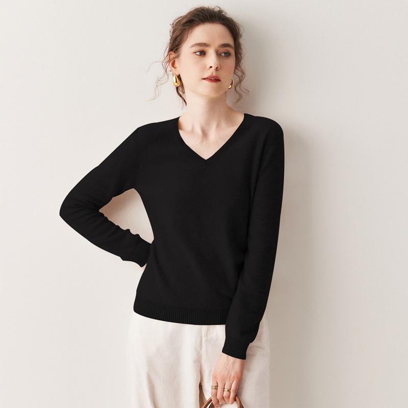 2025 A/W Women's V-Neck Cashmere Sweater - Loose Fit, Versatile Knitted Pullover Top