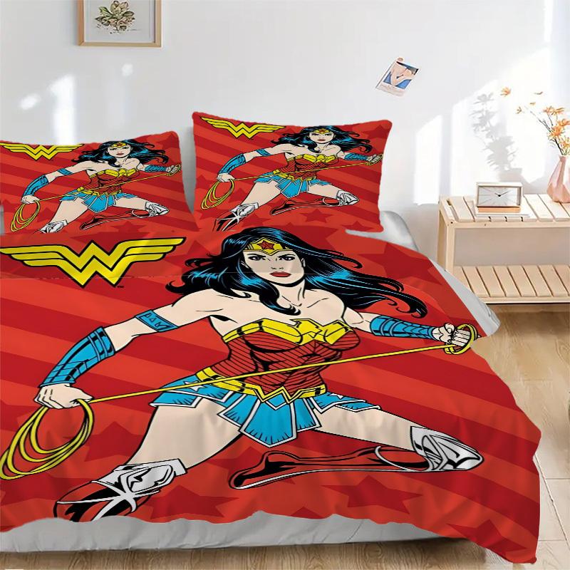 

3 шт. Комплект постельного белья с Wonder Woman, Мягкое и удобное пододеяльник, Для спальни, Гостевой комнаты (1*Пододеяльник + 2*Наволочки, Без наполнителя 135x200cm