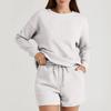 Women's Solid Color Textured Casual Set Long Sleeve Shorts Drawstring Two-Piece Set
