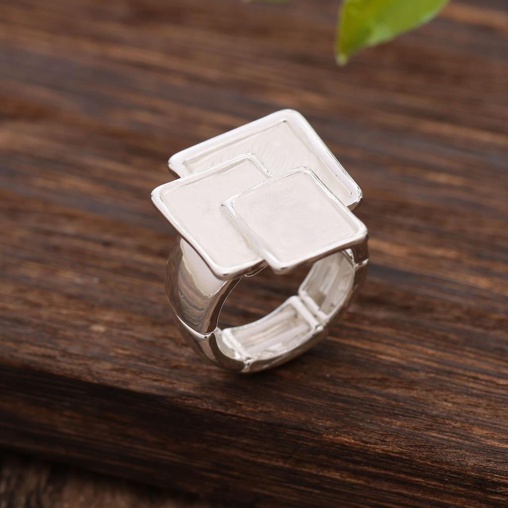 Irregular Square Splicing Alloy Ring, Colorful Oil Trend Women's Elastic Ring