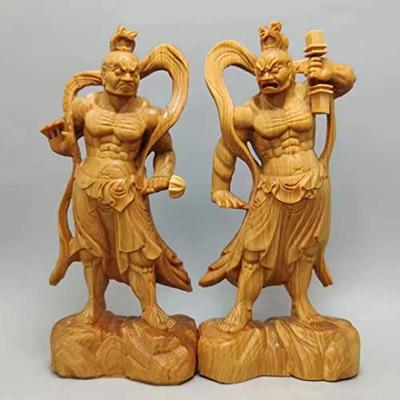 Pair of Natural Cliffwood Buddha Statues, Kongorikishi (Diva), 12cm Tall, Guardian Deities