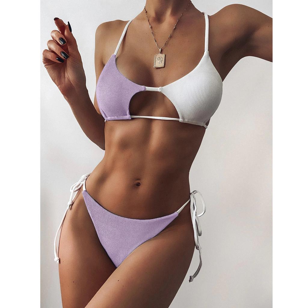 Women Striped Push Up High Cut Hight Waist  Bikini Set Two Piece Swimsuit