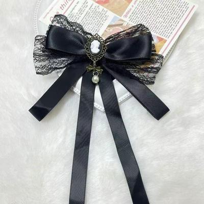 Fabric Black Lace Bow Pearl Brooch Elegant Women Shirt Collar Pins Corsage Mourning Brooch Jewelry Brooch Hair Clip Dual-Purpose