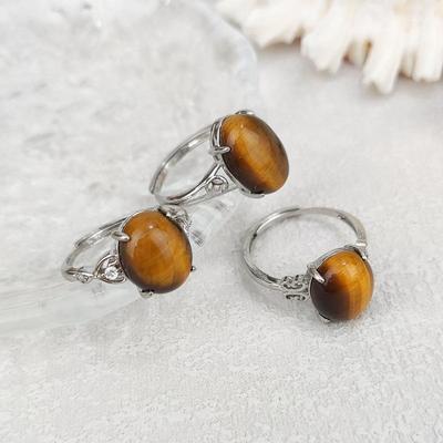 Adjustable Natural Crystal Tiger Eye Ring In Coffee Color
