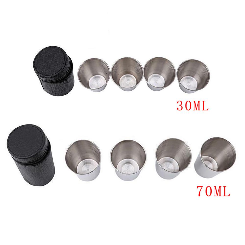 4Pcs/Set  Stainless Steel Wine Shot Mini Silver Glasses Barware Cup With Leather Cover Bag For Home Kitchen Bar