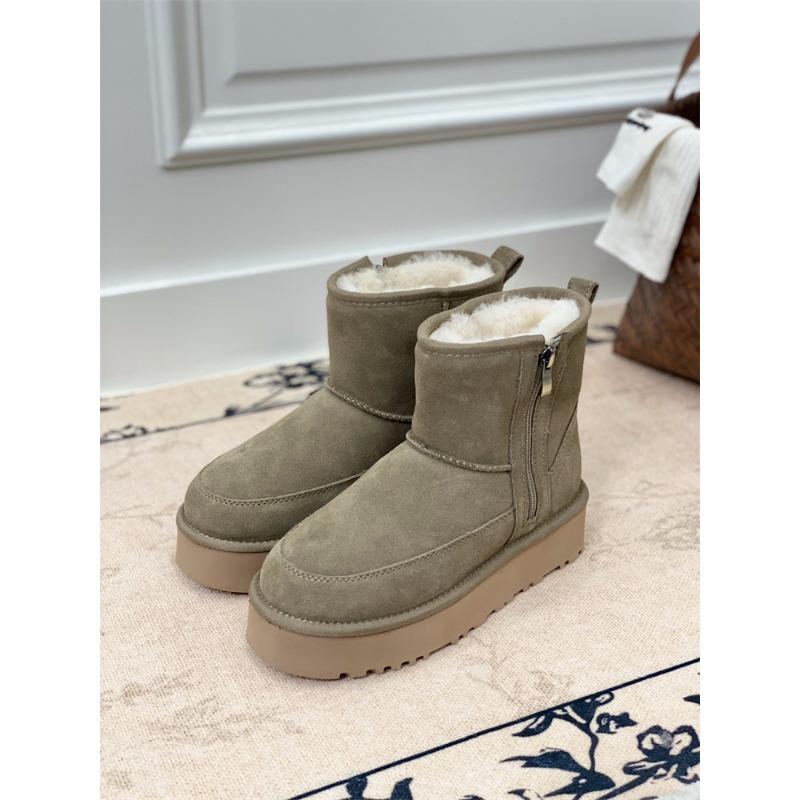 Schneestiefel dicke Sohle Winter neu Lammfell Fell integriert seitlicher Reißverschluss kurzer Schaft Leder Wolle warm Baumwollschuhe Damen