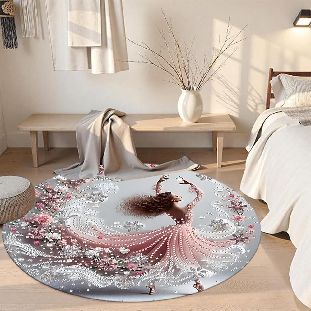 Girl Round Area Rug Suitable for Study Room Playrooms Bedrooms Foyer Antislip Round Carpet Decorate Offices Gift for Festivals