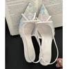Fashion New Embroidery Flower Bow Design High Heels Women Sexy Pointy Toe Slingbacks Heeled Sandals Summer Elegant Party Dress Shoes