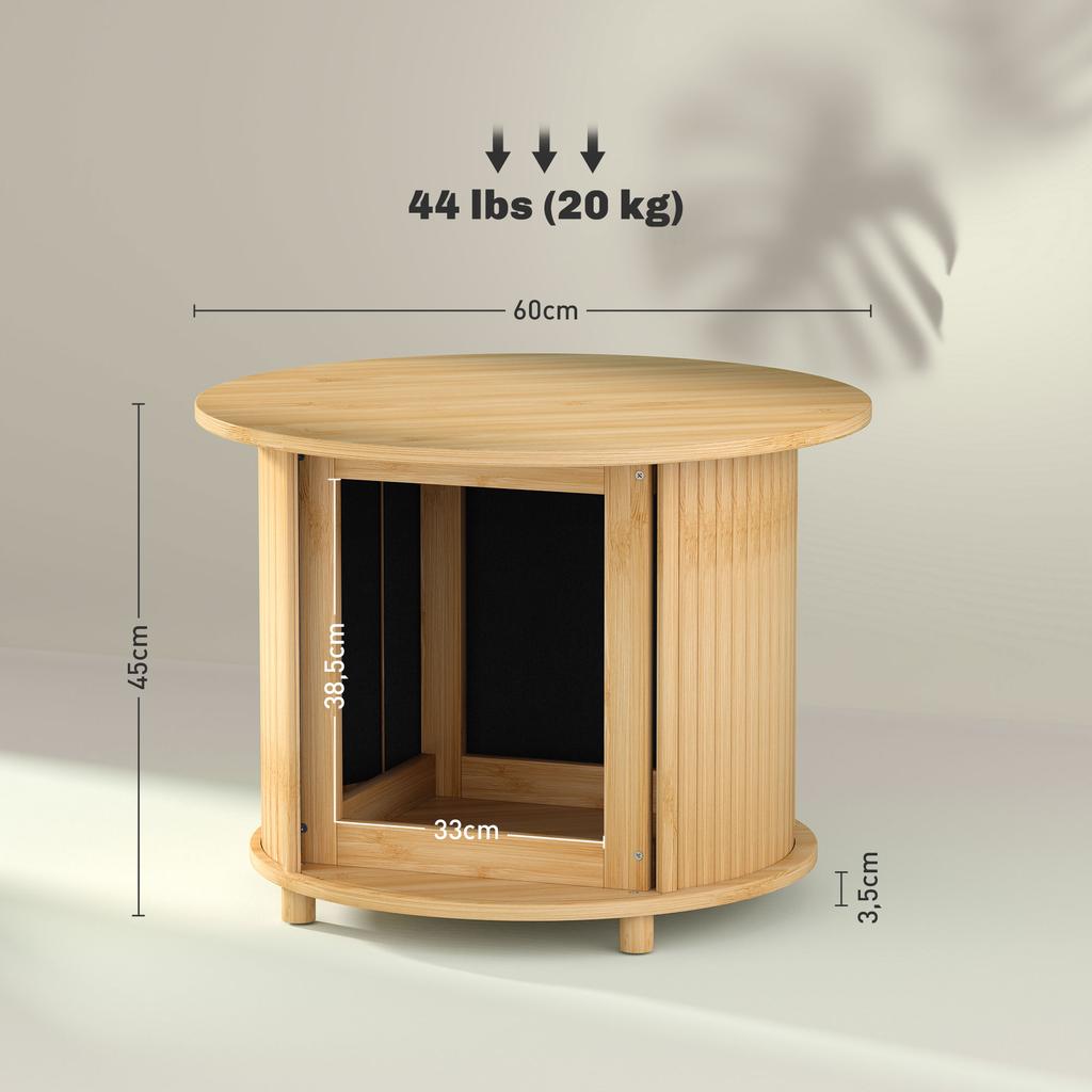 Side Table, Round, with Storage, Sliding Door, Bamboo, Ø60 x 45 cm, Load Capacity up to 20 kg