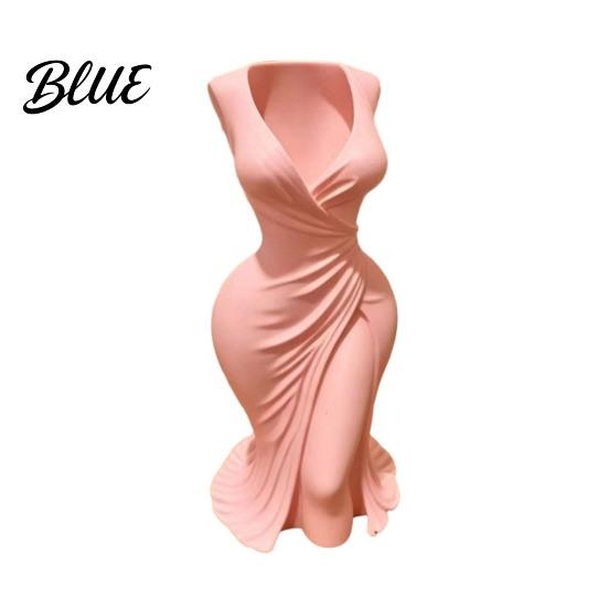 3D Printed Vase Elegant Dress-Style Vase Dual-Purpose Tabletop Decor with Flowing Pleated Skirt