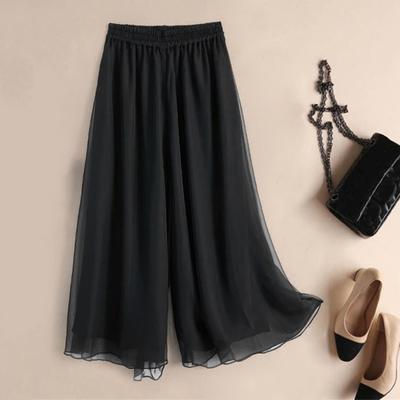 Women Dance Pants Elastic High Waist Double-Layered Wide Leg Casual Trousers Solid Color Loose