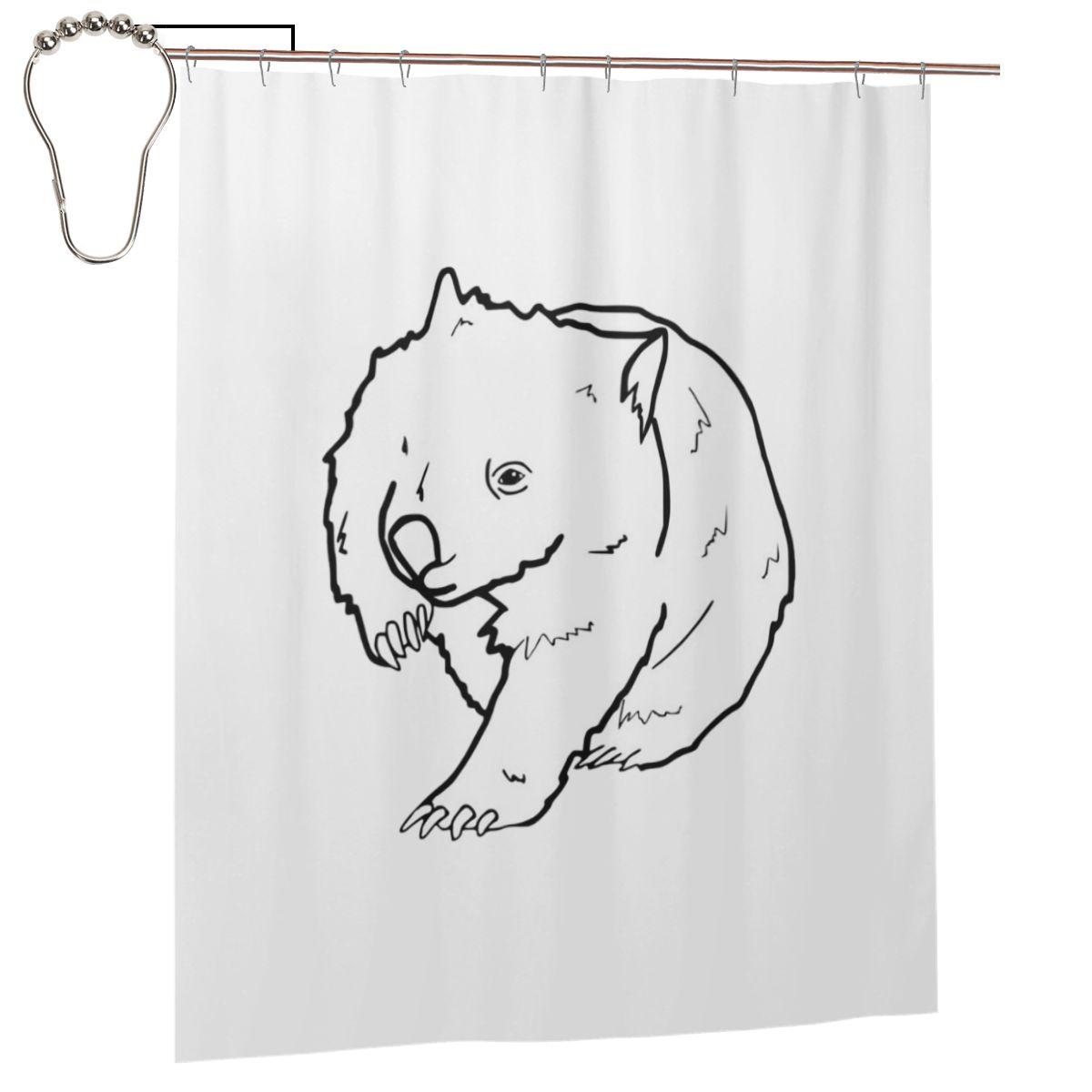 Cute Baby Wombat Smiling Drawing Shower Curtain Bathroom Polyester Waterproof Bath Curtains With Hooks W60H190(CM)-1 Pcs