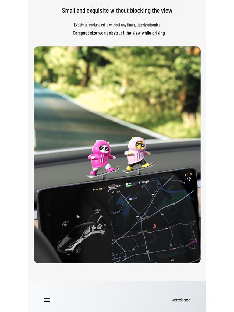 Bear Skateboard Car Ornament: Dashboard Center Console Cartoon for New Cars