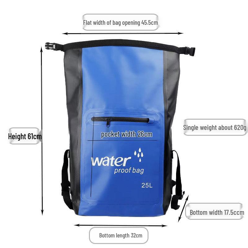 25L Waterproof Outdoor Mountaineering & Rafting Backpack - Wear-resistant PVC, Large Capacity