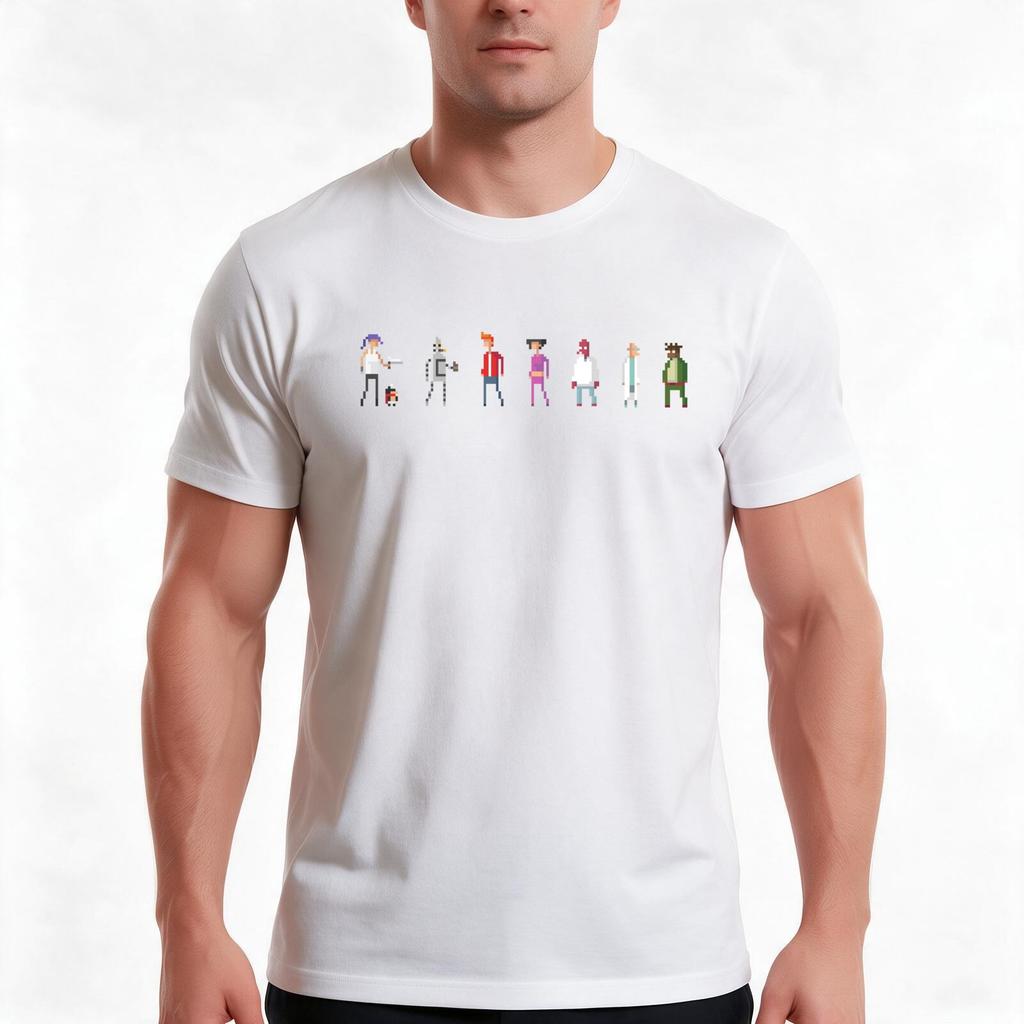 Planet Express Crew Pixel Portraits Tshirt Summer Casual Cotton Tee Oversized Streetwear Tops Vintage Graphic Print