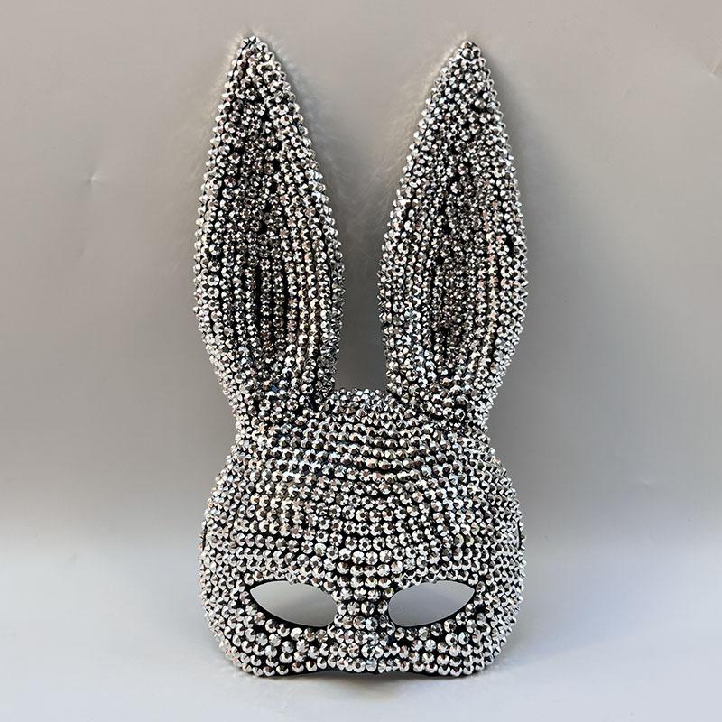 Halloween Animal Party Sequin Rabbit Mask, Cosplay Masquerade Stage Performance Animal Dress Up Photo Prop for Adults Kids