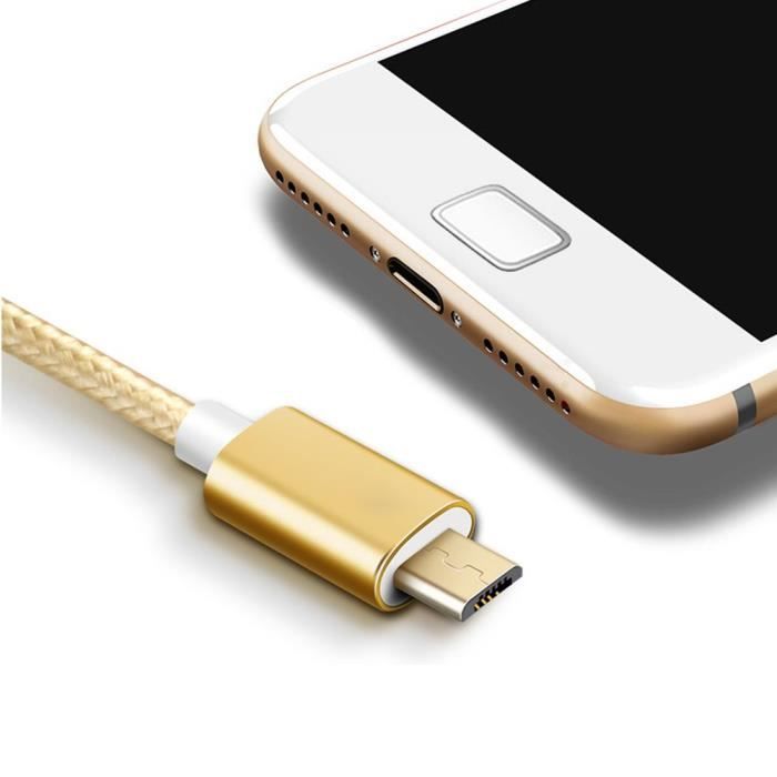Câble Micro USB - Non spécifié - Lot de 2 - 1M - Nylon Doré - Compatible Android