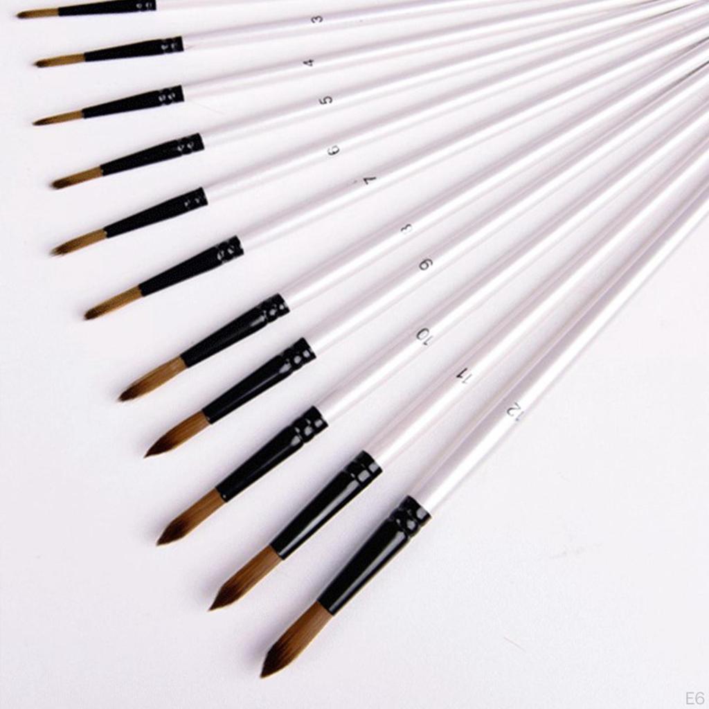 12 buc / set Set de pensule pentru pictură pentru artist, mâner din lemn Vopsea acrilică Nylon Art