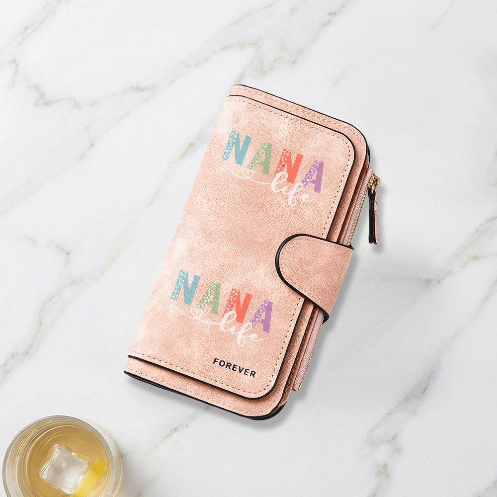 Fashionable Long Wallet with Colorful Animal Pattern and NANA Life Title Print Design Eye Catching Multifunctional Portable with Clasp for Coins