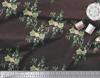 Soimoi Brown Poly Crepe Fabric Square & Leaves Printed Craft Fabric by the Metre 42 Inch