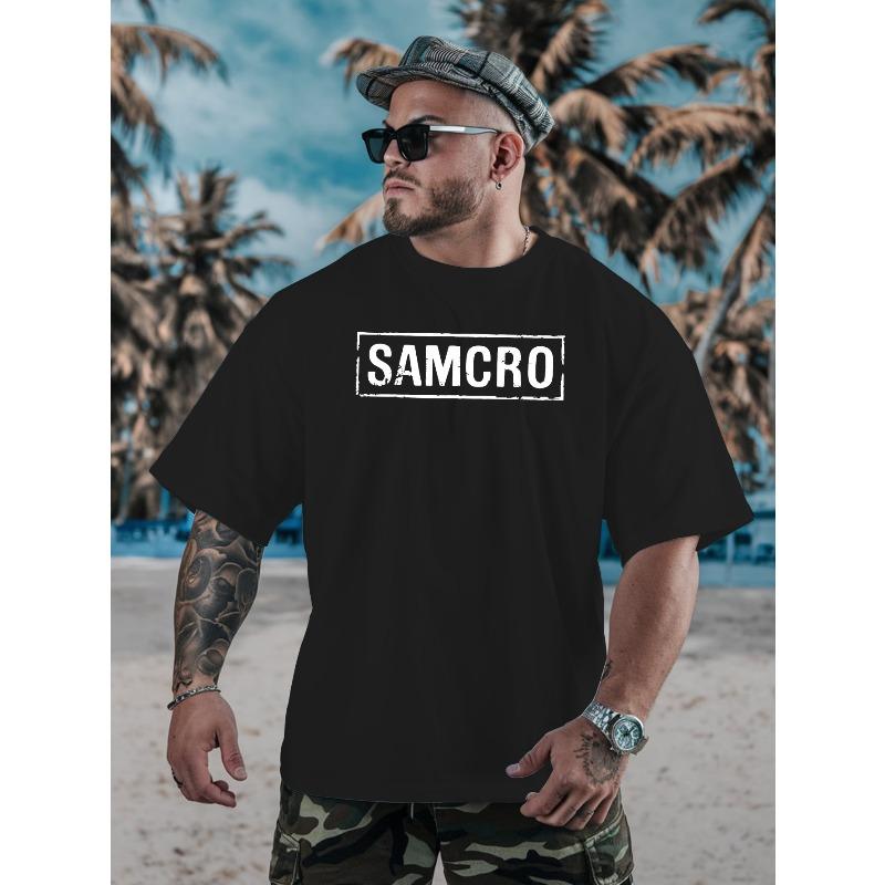 European Size SAMCRO Plus-size Men's Loose-fitting Printed T-shirt.Round-neck Short-sleeved Men's T-shirt.Essential Clothing for Men During Basketball