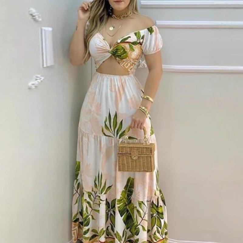 Women's Temperament Elegant Printed High Waist Slim Casual Navel Dress