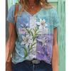 Floral Print T-shirt V-neck Print Women's Short Sleeved T-shirt Top