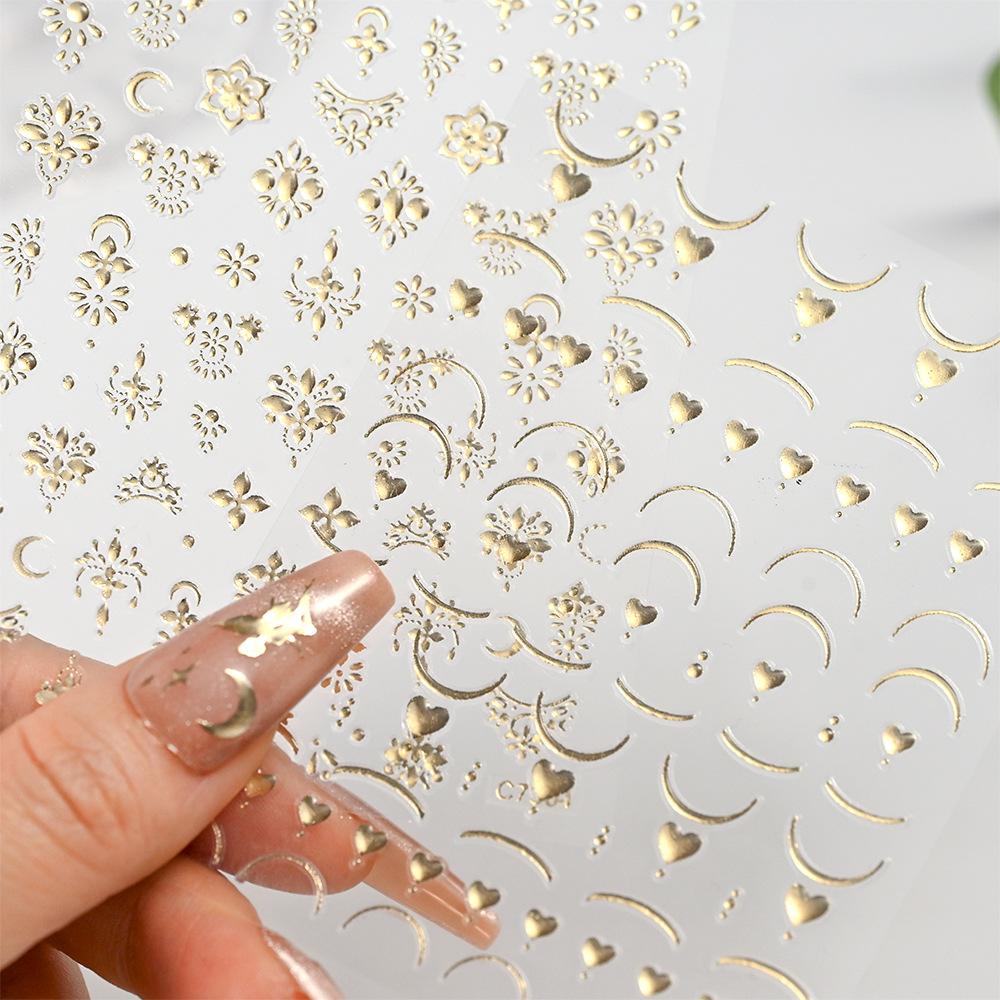 Champagne Gold Star Moon Angel Nail Art Sticker Adhesive Self-Adhesive Solid Color Champagne Gold Light Luxury Nail Art Sticker