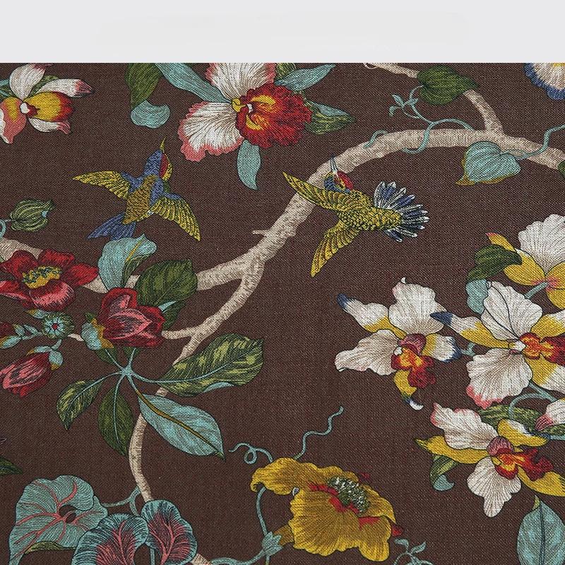 100x145cm Birds &Floral Patterns Linen Printed Fabric Printed Fabric for Tablecloth,Tablecloth DIY Sewing Clothing Home Cloth