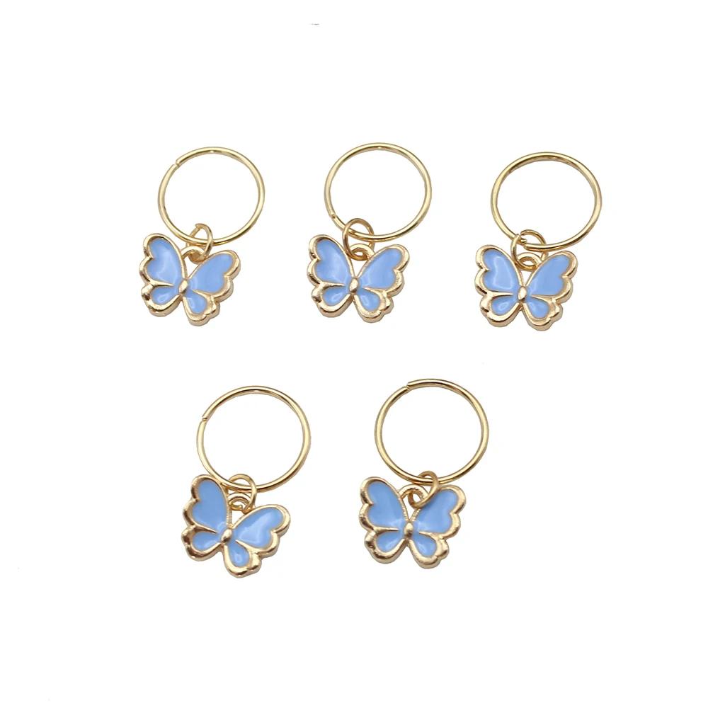 5Pcs Enamel Butterfly Pendant Hair Clip For Women Braid Metal Rings DIY Western Accessories Girls Headdress Tocado