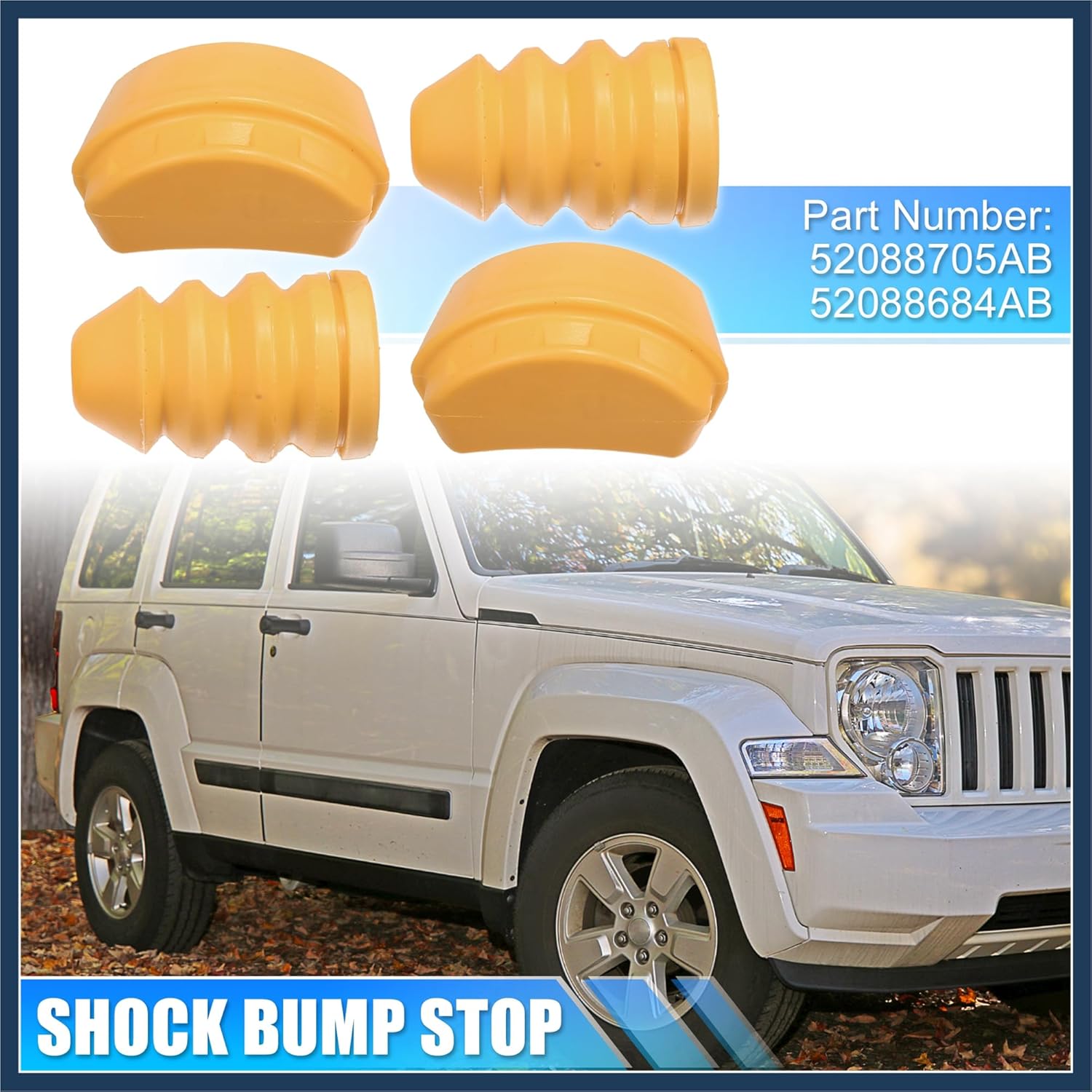 Front Upper Jounce Bumper Kit,Front Bump Stop,Jounce Shock Bumper Stop Replacement for Jeep Liberty KJ 2002-2007 52088705AB 52088684AB Pack of 4