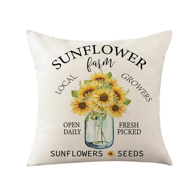 45x45cm Bee Sunflower Pillowcase Spring Cotton Linen Home Living Room Sofa Decoration Cushion Cover