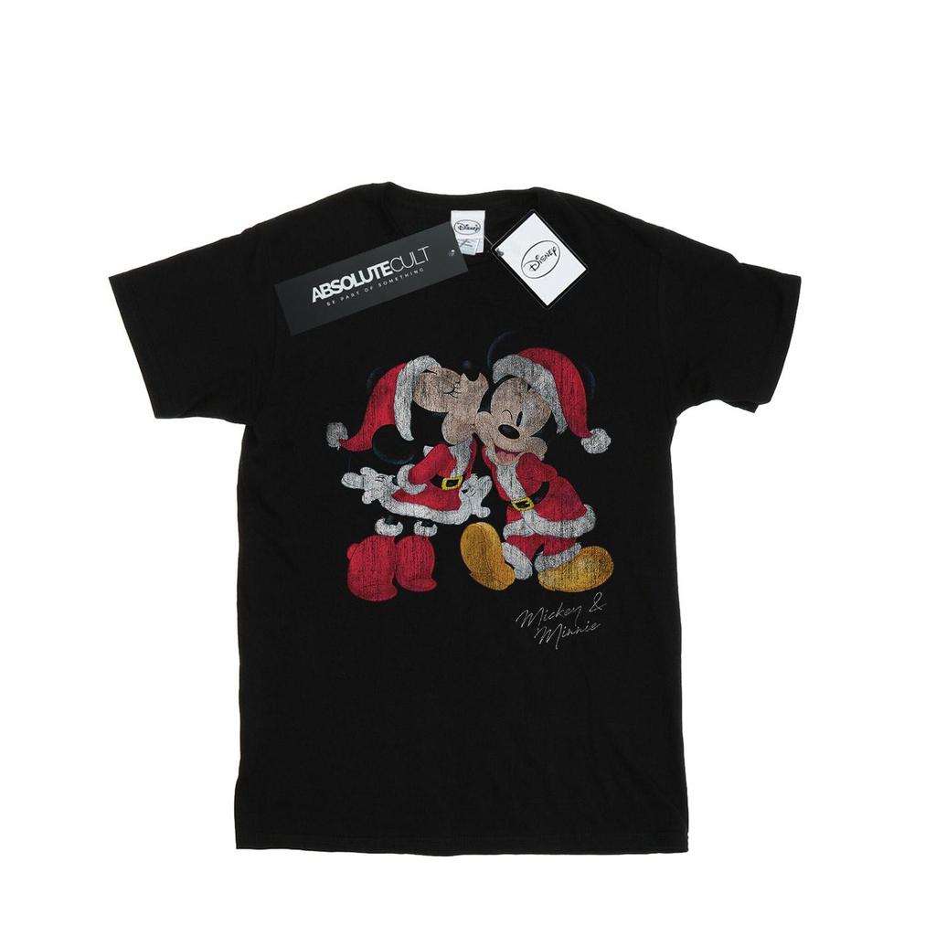 Disney Womens/Ladies Mickey And Minnie Christmas Kiss Cotton Boyfriend T-Shirt