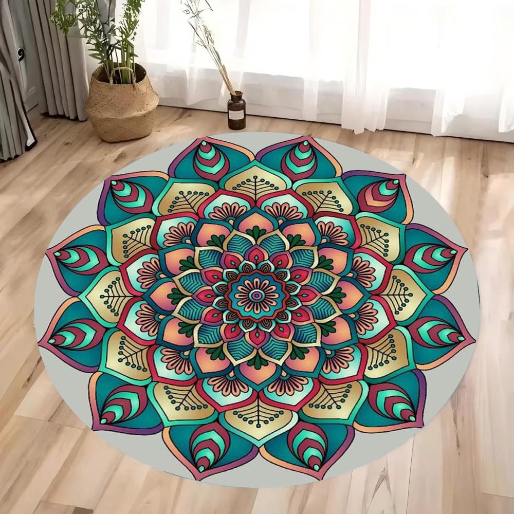 

Colorful 3D Mandala Mystery Chakra Print Round Rug Meditation and Yoga Non-Slip Machine Washablefor Bedroom and Living Room 40X40CM