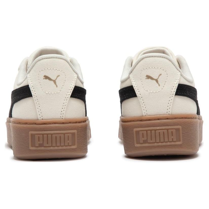 Puma Basket Platform Canvas Casual Increased Height Low Top Skate Shoes Women Sneaker Beige Black 399251-01