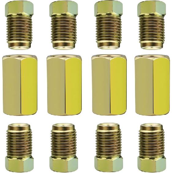 4 Sets Of 3/16” Brake Line Tubing Unions (Connectors) With 8 Nuts (3/8 – 24 Threads), Brake Line Fittings Tool Kit For Automotive & Motorcycle