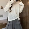 2026 Spring Round Neck Plus Size Split Hem Knit Top - Long Sleeve Waist-Cinching Design for Women