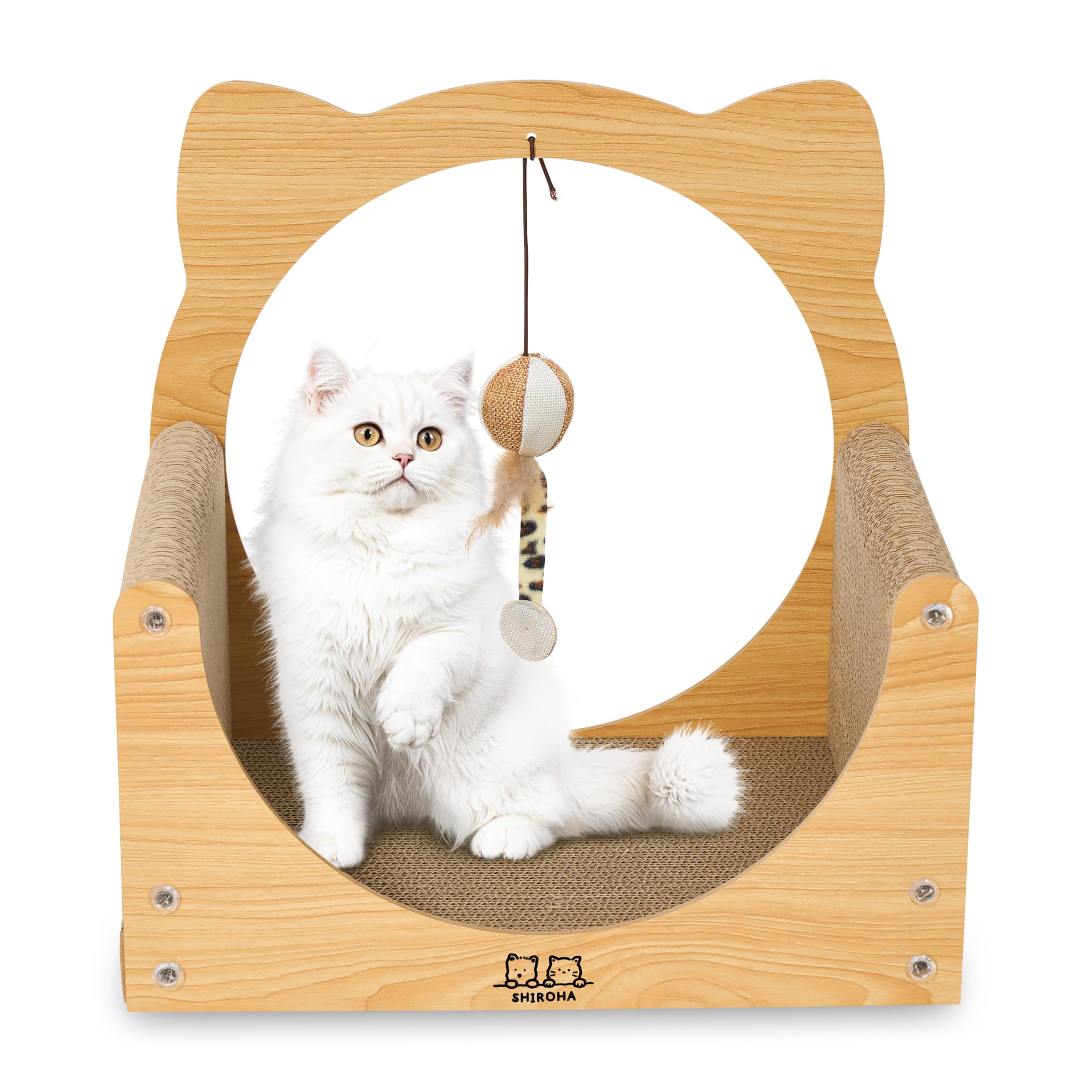 

SHIROHA Cat Scratcher Bed, Cardboard, Can Also Be Used as a Cat House, Hideaway Design, Includes Toys and Catnip, Popular Wood Color