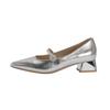 Niche pointed silver single shoes low heel Mary Jane women's shoes 3 cm small heels thick heel high heels French shoes
