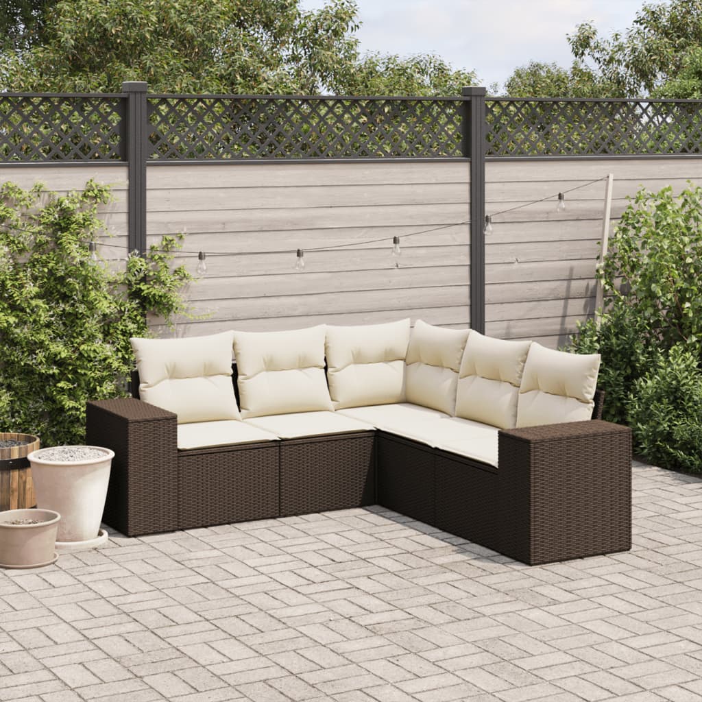 Vidaxl 5-Cz. Garden Furniture Set With Cushions, Brown, Poly Rattan